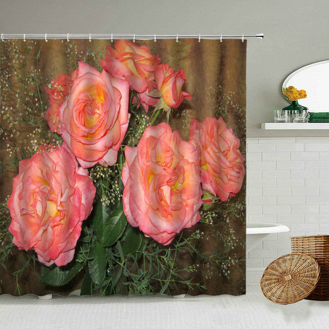 Zasłona prysznicowa Róża kwiatowa - dekoracja łazienki z hakiem, wodoodporna, fotografia natury - Wianko - 5