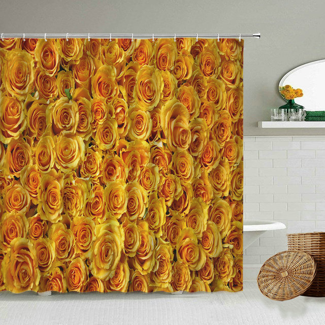Zasłona prysznicowa Róża kwiatowa - dekoracja łazienki z hakiem, wodoodporna, fotografia natury - Wianko - 6