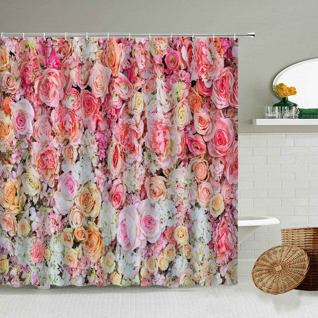 Zasłona prysznicowa Róża kwiatowa - dekoracja łazienki z hakiem, wodoodporna, fotografia natury - Wianko - 8
