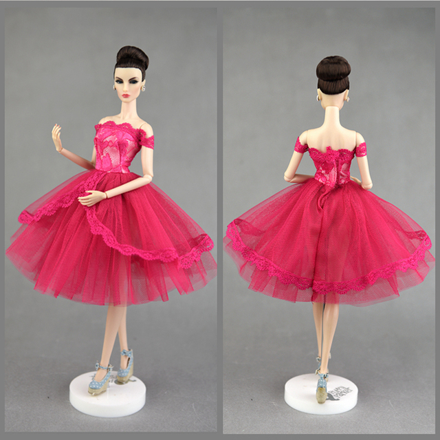 Hot Pink suknia wieczorowa dla lalki Blythe - jednoczęściowy Tutu sukienka off-ramię 1/6 Doll DIY dzieci zabawki - Wianko - 1