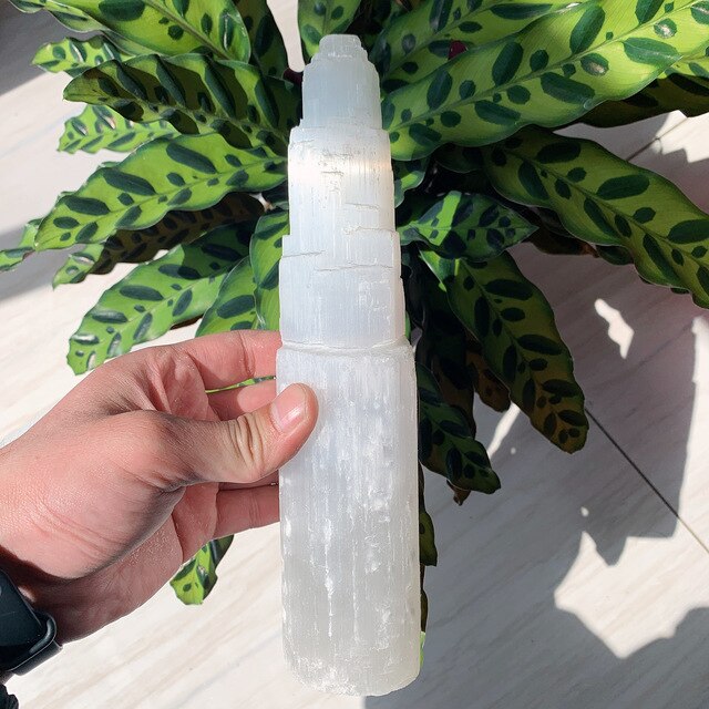 Naturalna przezroczysta wieża z białego selenu - kamień kwarcowy w kształcie mocy, prezent relaksacyjny, nawilżenie Reiki - Wianko - 2