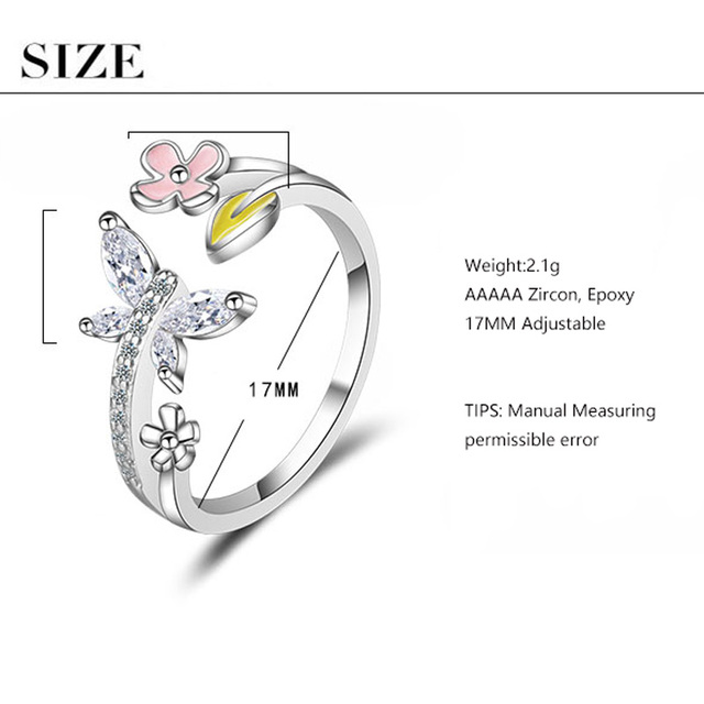Pierścionek z 925 srebra z motylem, zdobiony cyrkoniami i kwiatowym wzorem - idealny prezent świąteczny - Wianko - 21