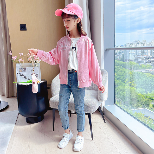Kurtka okazjonalna dla dziewczynek 3-14 lat, różowa, ciemnoniebieska, koreańska, z zamkiem błyskawicznym, na wiosnę oraz jesień - Wianko - 8