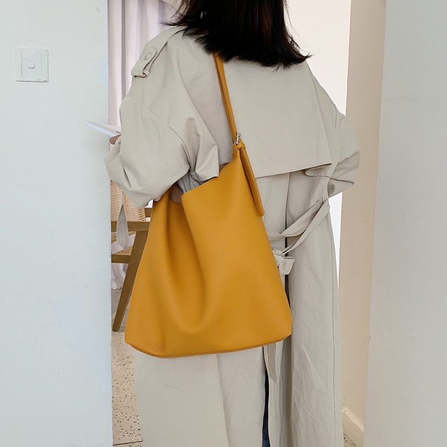Jednolita żółta torebka na ramię z dużą pojemnością, wykonana z wodoodpornego skóropodobnego materiału PU - Wianko - 27