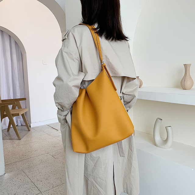 Jednolita żółta torebka na ramię z dużą pojemnością, wykonana z wodoodpornego skóropodobnego materiału PU - Wianko - 71