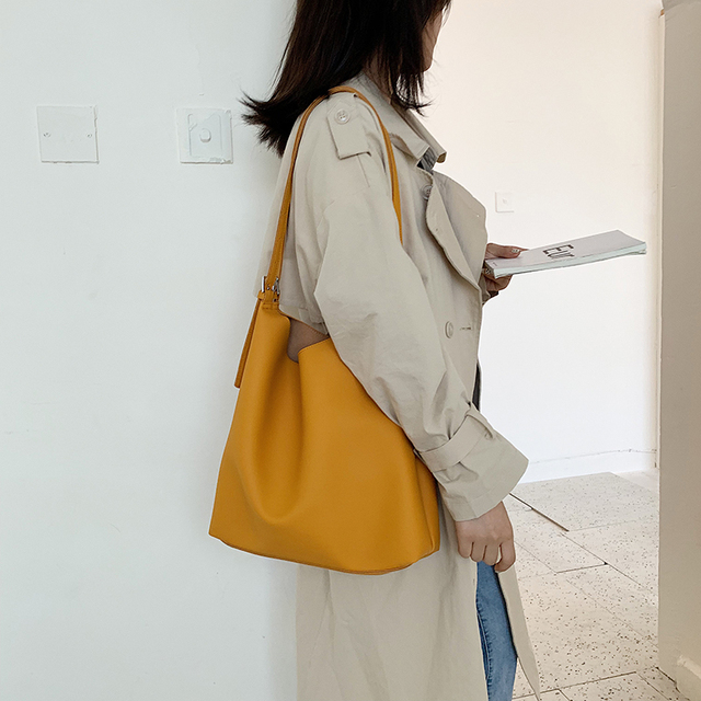 Jednolita żółta torebka na ramię z dużą pojemnością, wykonana z wodoodpornego skóropodobnego materiału PU - Wianko - 17