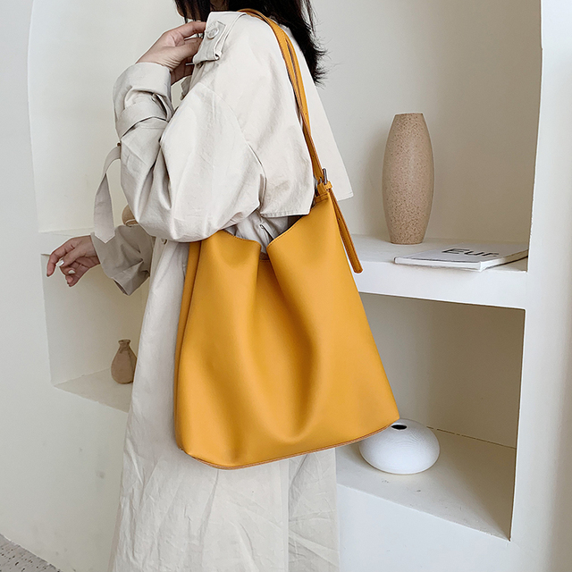 Jednolita żółta torebka na ramię z dużą pojemnością, wykonana z wodoodpornego skóropodobnego materiału PU - Wianko - 24