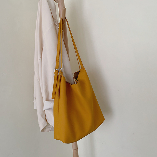 Jednolita żółta torebka na ramię z dużą pojemnością, wykonana z wodoodpornego skóropodobnego materiału PU - Wianko - 3