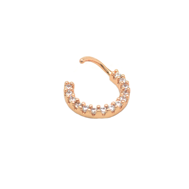 Klejnot z cyrkonii - kolczyk w nosie, hoop, cyrkon, 8mm, 10mm, miedź, jasne złoto, różowe złoto - pierścionek do przekłuwania chrząstki ucha Tragus Helix - Wianko - 4