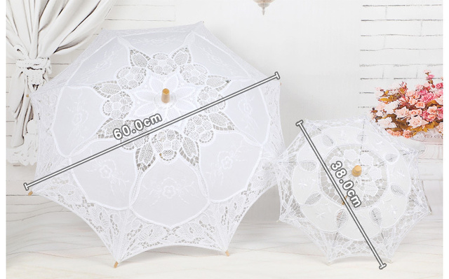 Biały parasol bawełniany w technice koronkowej do fotografii ślubnej i romantycznych sesji zdjęciowych - Wianko - 2