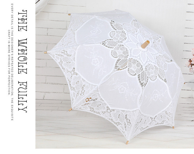 Biały parasol bawełniany w technice koronkowej do fotografii ślubnej i romantycznych sesji zdjęciowych - Wianko - 11