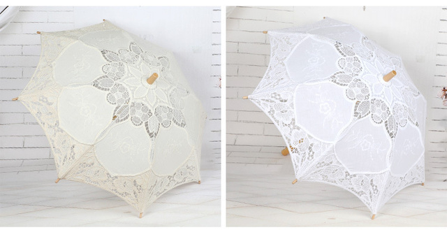 Biały parasol bawełniany w technice koronkowej do fotografii ślubnej i romantycznych sesji zdjęciowych - Wianko - 3
