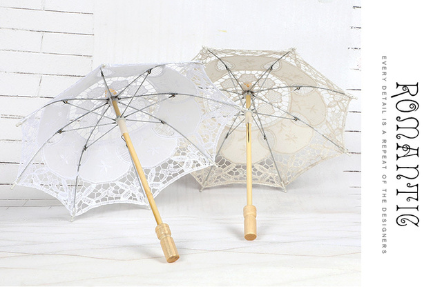 Biały parasol bawełniany w technice koronkowej do fotografii ślubnej i romantycznych sesji zdjęciowych - Wianko - 12