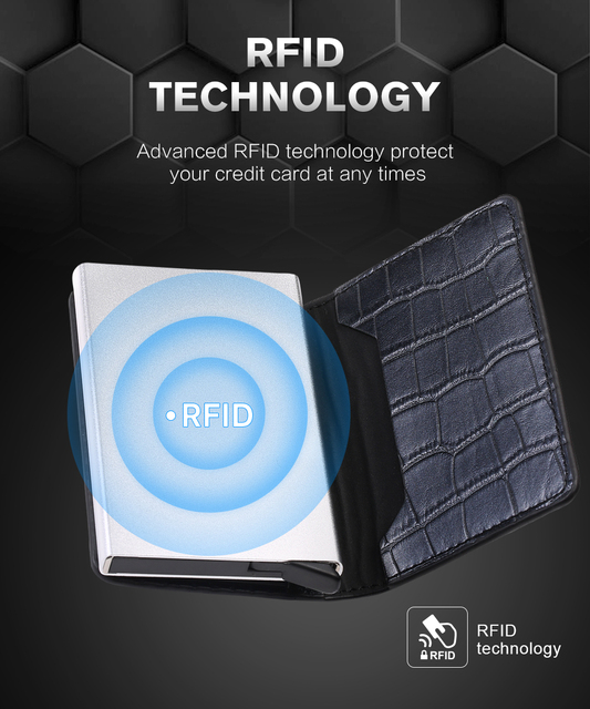 Etui na karty kredytowe BISI GORO RFID blokowanie skrzynka aluminiowa skórzany wizytownik - Wianko - 6
