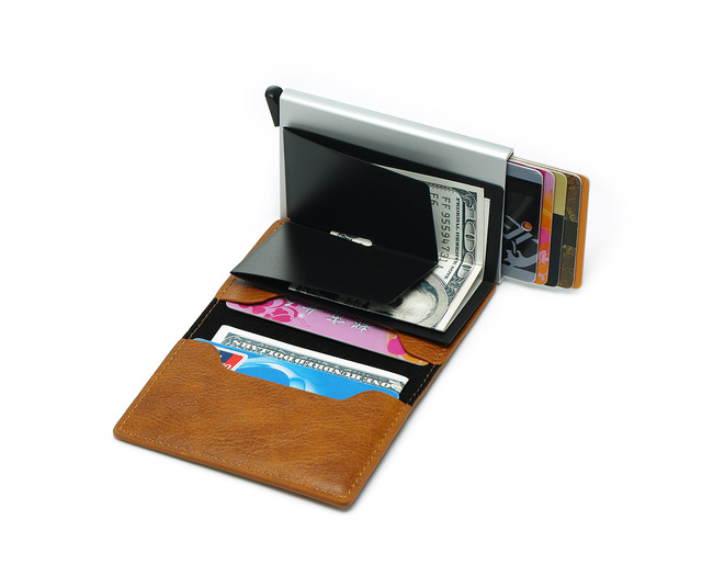 Etui na karty kredytowe BISI GORO RFID blokowanie skrzynka aluminiowa skórzany wizytownik - Wianko - 61