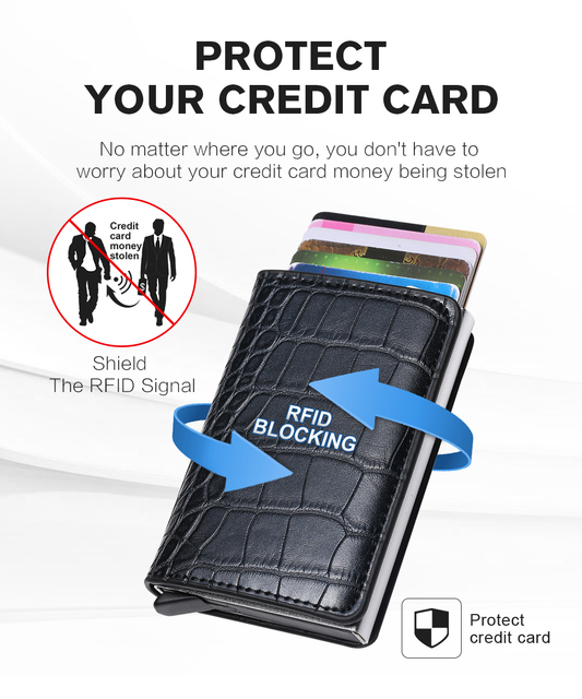 Etui na karty kredytowe BISI GORO RFID blokowanie skrzynka aluminiowa skórzany wizytownik - Wianko - 8