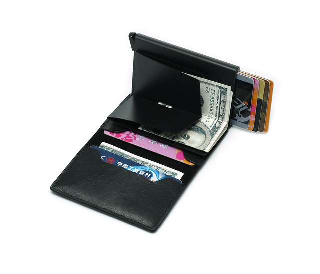 Etui na karty kredytowe BISI GORO RFID blokowanie skrzynka aluminiowa skórzany wizytownik - Wianko - 60