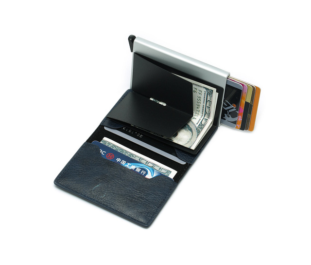 Etui na karty kredytowe BISI GORO RFID blokowanie skrzynka aluminiowa skórzany wizytownik - Wianko - 59