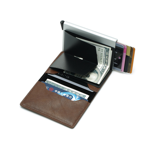 Etui na karty kredytowe BISI GORO RFID blokowanie skrzynka aluminiowa skórzany wizytownik - Wianko - 58