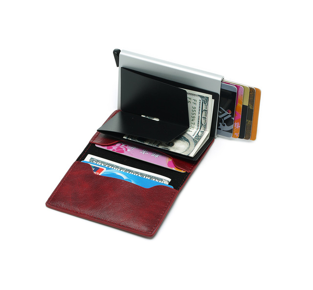 Etui na karty kredytowe BISI GORO RFID blokowanie skrzynka aluminiowa skórzany wizytownik - Wianko - 62
