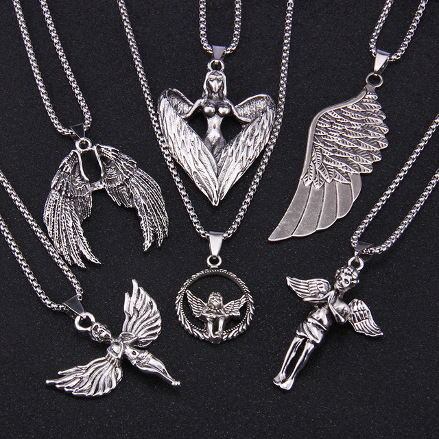 Naszyjnik z wisiorkiem w stylu retro - Anioł skrzydło, metalowe, męski i damski, osobowość i sweter biżuteria - Wianko - 1