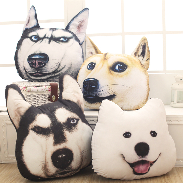 Pluszowy pies Husky 3D Samoyed, 38x35 cm - zabawka/ poduszka dla psa, domu, samochodu, prezent urodzinowy - Wianko - 1