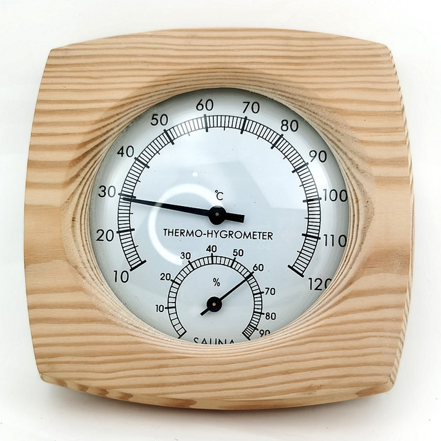 Ręcznie wykonany termometr higrometr z fińskiej sosny do sauny - Wianko - 1