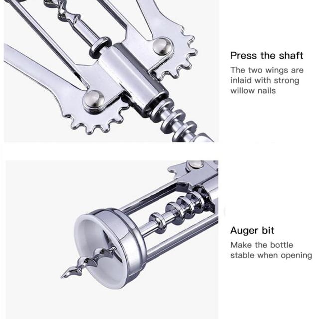 Otwieracz do butelek wina 2 w 1 - stal nierdzewna, korkociąg skrzydlaty - Wianko - 6