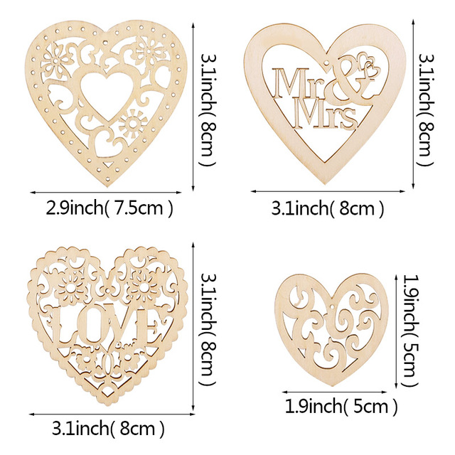 10 sztuk drewnianych wisiorków serca z wycinanym wzorem LOVE - rustykalne dekoracje ślubne - Wianko - 5