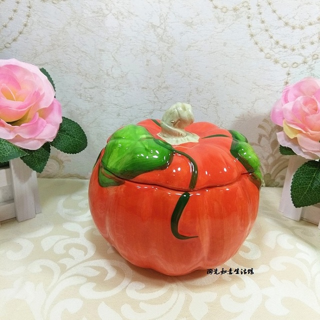 Trójwymiarowy ceramiczny słoik zielone jabłko z motywem dyni - idealny do przechowywania cukierków, herbatników i przekąsek - Wianko - 3