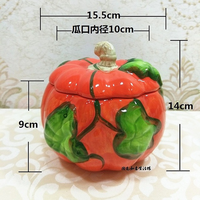 Trójwymiarowy ceramiczny słoik zielone jabłko z motywem dyni - idealny do przechowywania cukierków, herbatników i przekąsek - Wianko - 2