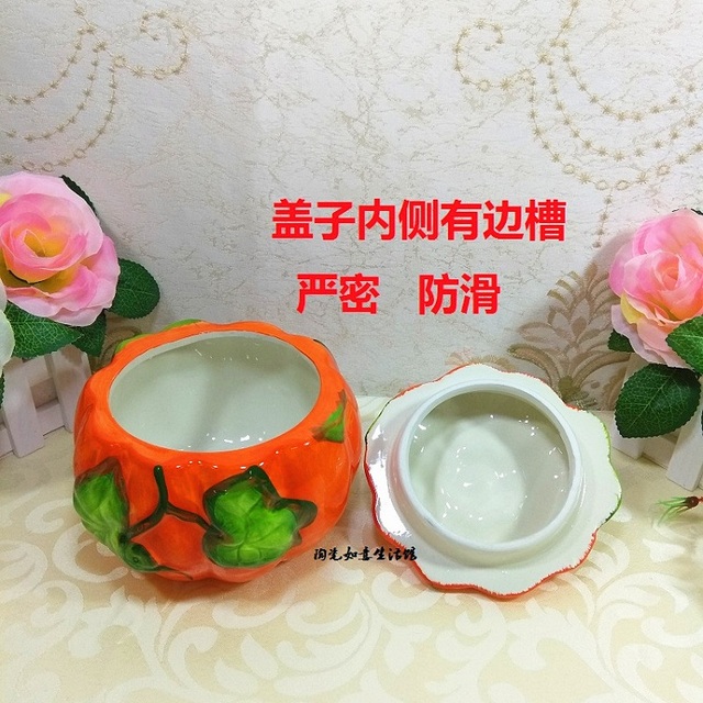 Trójwymiarowy ceramiczny słoik zielone jabłko z motywem dyni - idealny do przechowywania cukierków, herbatników i przekąsek - Wianko - 5