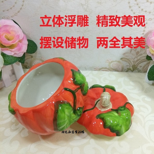 Trójwymiarowy ceramiczny słoik zielone jabłko z motywem dyni - idealny do przechowywania cukierków, herbatników i przekąsek - Wianko - 4