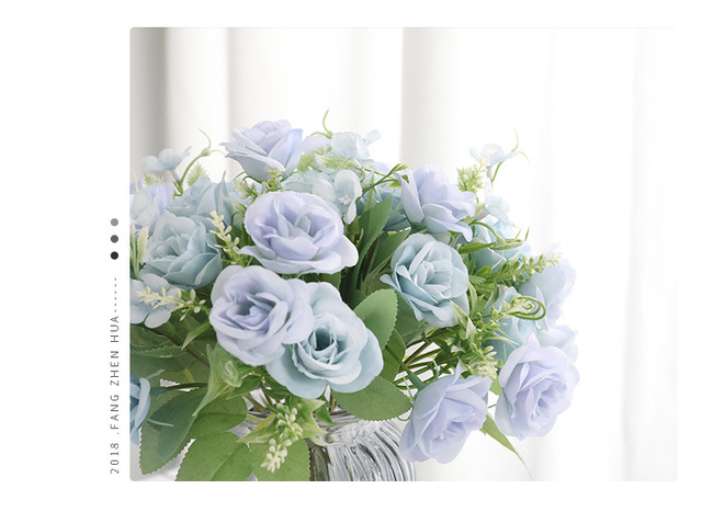 Niebieski bukiet sztucznych kwiatów: piwonia, herbata róża, jesienne kwiaty jedwabne - dekoracja DIY do salonu, domu i ogrodu - Wianko - 10