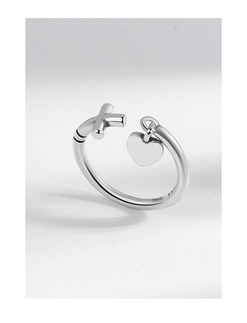 Pierścionek srebrny - serce z frędzlem, kreatywny krzyż geometryczny, regulowany - biżuteria elegancka, idealna na party, jako prezent - Wianko - 18