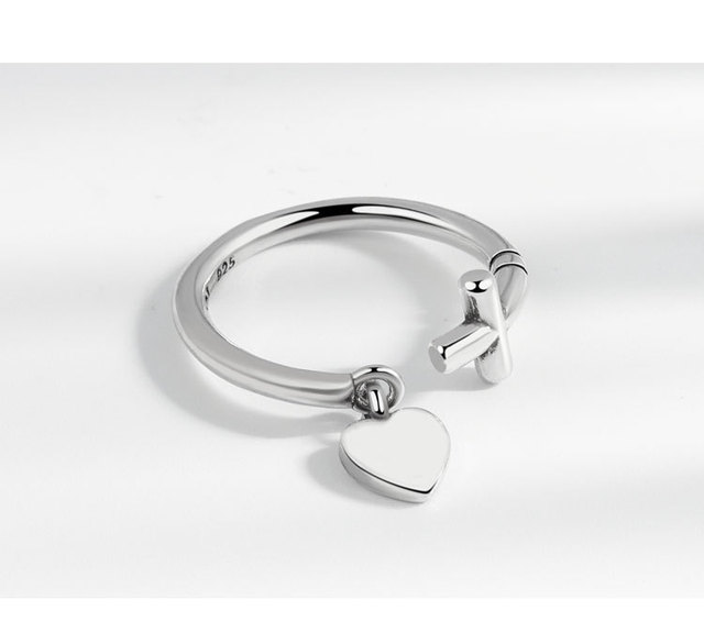 Pierścionek srebrny - serce z frędzlem, kreatywny krzyż geometryczny, regulowany - biżuteria elegancka, idealna na party, jako prezent - Wianko - 11