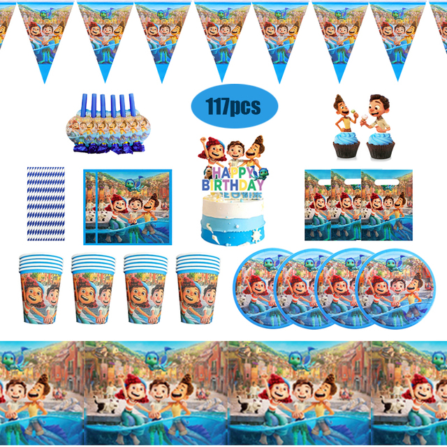 Jednorazowe zastawy stołowe z motywem Disney Pixar Luca - serwetki i słomki z kapeluszem na Baby Shower oraz dekoracje urodzinowe - Wianko - 1