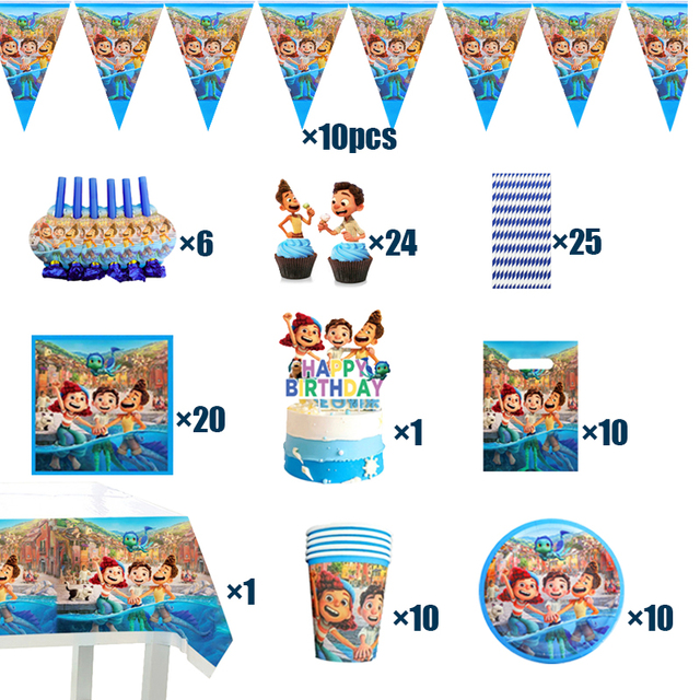 Jednorazowe zastawy stołowe z motywem Disney Pixar Luca - serwetki i słomki z kapeluszem na Baby Shower oraz dekoracje urodzinowe - Wianko - 2