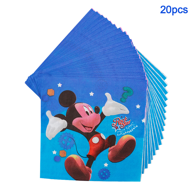 Mickey Mouse zestaw jednorazowych naczyń na imprezę: talerze, kubki, słomki, serwetki, obrusy, flagi Baby Shower - 20/40/100 sztuk - Wianko - 3