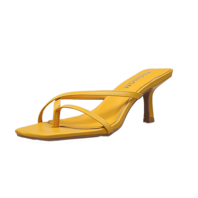 Żółte sandały damskie 2021 - modne szpilki, eleganckie i seksowne, odkryte kapcie letnie - Wianko - 2