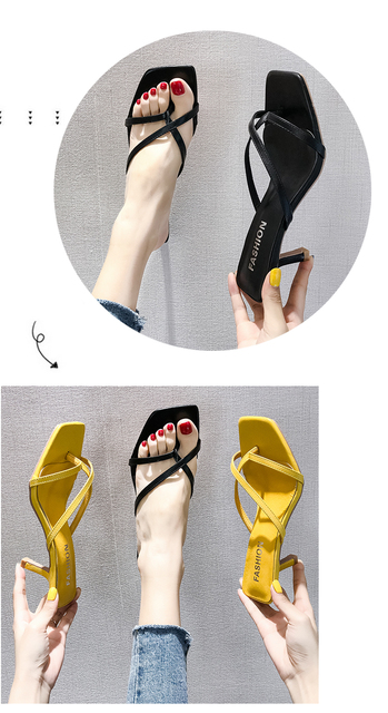 Żółte sandały damskie 2021 - modne szpilki, eleganckie i seksowne, odkryte kapcie letnie - Wianko - 15