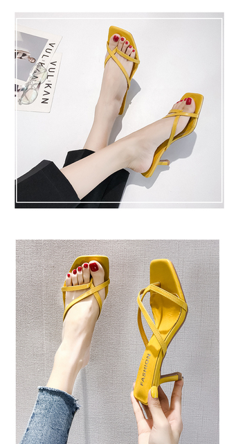 Żółte sandały damskie 2021 - modne szpilki, eleganckie i seksowne, odkryte kapcie letnie - Wianko - 11
