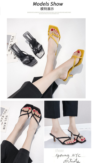 Żółte sandały damskie 2021 - modne szpilki, eleganckie i seksowne, odkryte kapcie letnie - Wianko - 12