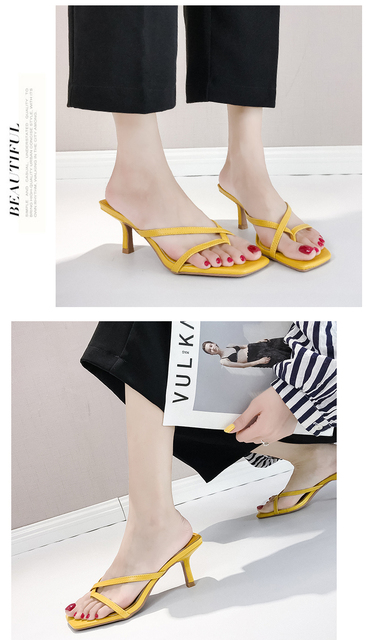 Żółte sandały damskie 2021 - modne szpilki, eleganckie i seksowne, odkryte kapcie letnie - Wianko - 8