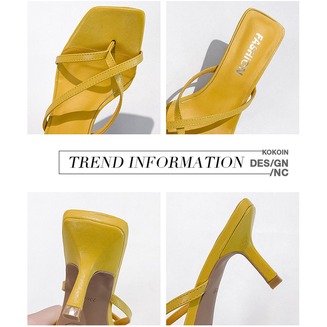 Żółte sandały damskie 2021 - modne szpilki, eleganckie i seksowne, odkryte kapcie letnie - Wianko - 4