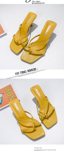 Żółte sandały damskie 2021 - modne szpilki, eleganckie i seksowne, odkryte kapcie letnie - Wianko - 5