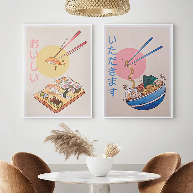 Malarstwo japońskie do kuchni - obraz na płótnie Wall Art z motywem Ramen Sushi - nowoczesna dekoracja do salonu - Wianko - 3