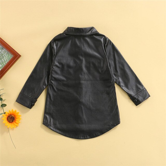 Czarny płaszcz skórzany PU Baby Girl Fashion dla dzieci 2-7 lat - Wianko - 6