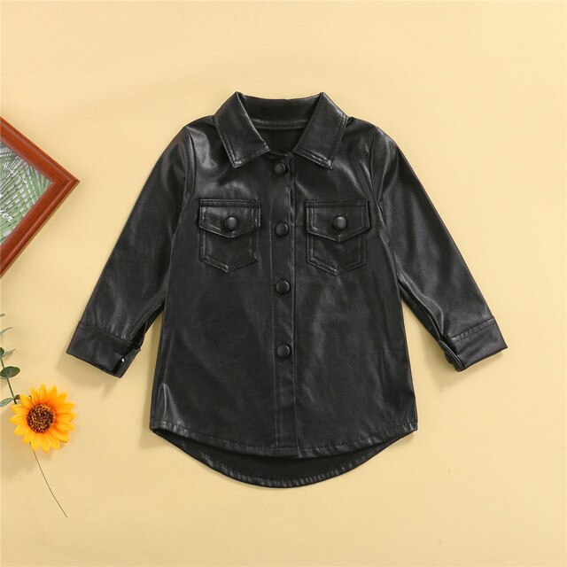 Czarny płaszcz skórzany PU Baby Girl Fashion dla dzieci 2-7 lat - Wianko - 5