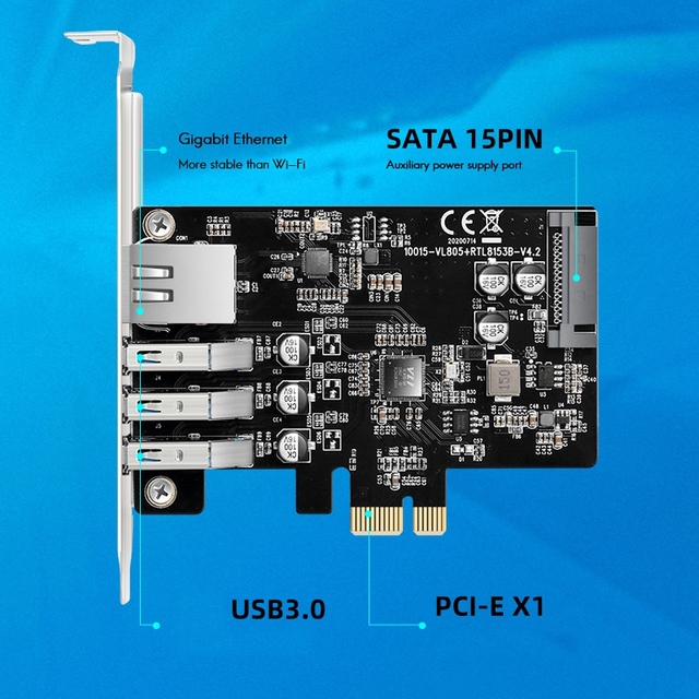 Karta rozszerzeń PCIE X1 MAIWO z 3 portami USB3.0 oraz Gigabit Ethernet RJ45 1000 mb/s - Hub stacja dokująca - Wianko - 7